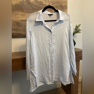 Massimo Dutti Soft Linen Blue Button Down Shirt